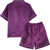 Vopmocld Big Kids Unisex Pjs Set Girls Boys Silk Pajama Sets Satin Clasic Sleepwear Summer 2 Pieces Button Down Nighty(Purple)