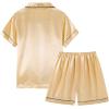 Vopmocld Big Kids Unisex Pjs Set Girls Boys Silk Pajama Sets Satin Clasic Sleepwear Summer 2 Pieces Button Down Nighty(Yellow)