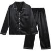 Vopmocld Big Kids Unisex Pjs Set Girls Boys Silk Pajama Sets Satin Clasic Sleepwear Long Sleeve 2 Pieces Button Down Nighty(Black)
