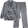 Vopmocld Big Kids Unisex Pjs Set Girls Boys Silk Pajama Sets Satin Clasic Sleepwear Long Sleeve 2 Pieces Button Down Nighty(Dark Gray)