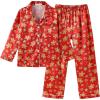 Vopmocld Big Kids Unisex Pjs Set Girls Boys Silk Pajama Sets Satin Clasic Sleepwear Long Sleeve 2 Pieces Button Down Nighty(Gingerbread)