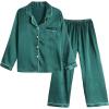 Vopmocld Big Kids Unisex Pjs Set Girls Boys Silk Pajama Sets Satin Clasic Sleepwear Long Sleeve 2 Pieces Button Down Nighty(Green)