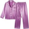 Vopmocld Big Kids Unisex Pjs Set Girls Boys Silk Pajama Sets Satin Clasic Sleepwear Long Sleeve 2 Pieces Button Down Nighty(Haze Purple)