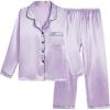 Vopmocld Big Kids Unisex Pjs Set Girls Boys Silk Pajama Sets Satin Clasic Sleepwear Long Sleeve 2 Pieces Button Down Nighty(Lilac)