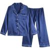 Vopmocld Big Kids Unisex Pjs Set Girls Boys Silk Pajama Sets Satin Clasic Sleepwear Long Sleeve 2 Pieces Button Down Nighty(Navy)
