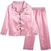 Vopmocld Big Kids Unisex Pjs Set Girls Boys Silk Pajama Sets Satin Clasic Sleepwear Long Sleeve 2 Pieces Button Down Nighty(Pink)