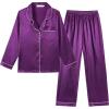 Vopmocld Big Kids Unisex Pjs Set Girls Boys Silk Pajama Sets Satin Clasic Sleepwear Long Sleeve 2 Pieces Button Down Nighty(Purple)