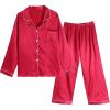 Vopmocld Big Kids Unisex Pjs Set Girls Boys Silk Pajama Sets Satin Clasic Sleepwear Long Sleeve 2 Pieces Button Down Nighty(Red)
