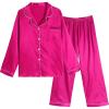 Vopmocld Big Kids Unisex Pjs Set Girls Boys Silk Pajama Sets Satin Clasic Sleepwear Long Sleeve 2 Pieces Button Down Nighty(Rose)