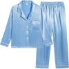 Vopmocld Big Kids Unisex Pjs Set Girls Boys Silk Pajama Sets Satin Clasic Sleepwear Long Sleeve 2 Pieces Button Down Nighty(Sky Blue)