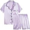 Vopmocld Big Kids Unisex Pjs Set Girls Boys Silk Pajama Sets Satin Clasic Sleepwear Summer 2 Pieces Button Down Nighty(2pcs-lilac(black Button))
