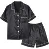 Vopmocld Big Kids Unisex Pjs Set Girls Boys Silk Pajama Sets Satin Clasic Sleepwear Summer 2 Pieces Button Down Nighty(Black)