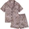 imageVopmocld Big Kids Unisex Pjs Set Girls Boys Silk Pajama Sets Satin Clasic Sleepwear Summer 2 Pieces Button Down NightyFull Printed Leopard
