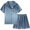 imageVopmocld Big Kids Unisex Pjs Set Girls Boys Silk Pajama Sets Satin Clasic Sleepwear Summer 2 Pieces Button Down NightyGrayishblue