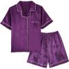 Vopmocld Big Kids Unisex Pjs Set Girls Boys Silk Pajama Sets Satin Clasic Sleepwear Summer 2 Pieces Button Down Nighty(Purple)