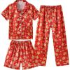 Vopmocld Satin Pajama Sets Unisex Boys and Girls Silk Button Down Short Sleeve & Shorts & Pants Sleepwear 3PCS Loungewear PJS(Gingerbread)