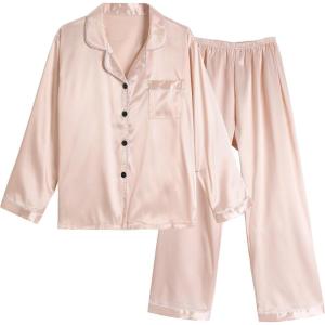 Vopmocld Big Kids Unisex Pjs Set Girls Boys Silk Pajama Sets Satin Clasic Sleepwear Long Sleeve 2 Pieces Button Down Nighty(Champagne)