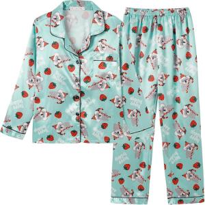 Vopmocld Big Kids Unisex Pjs Set Girls Boys Silk Pajama Sets Satin Clasic Sleepwear Long Sleeve 2 Pieces Button Down Nighty(Xmas Koala)