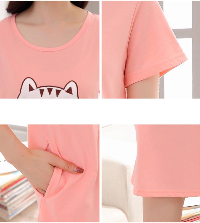 imageVopmocld Big Girls Cute Happy Cat Sleepwear Short Sleeve Summer Soft NightgownPink