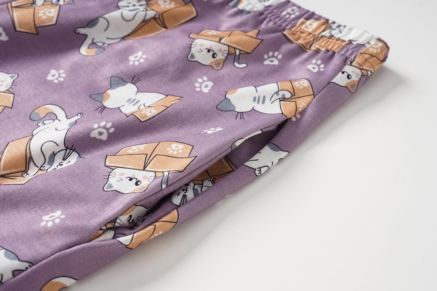 imageVopmocld Big Girls Cute Pajama Sets Long Sleeve Lovely Sleepwear 2 Piece PJS Multiple Cartoon JammiesLazy Cat