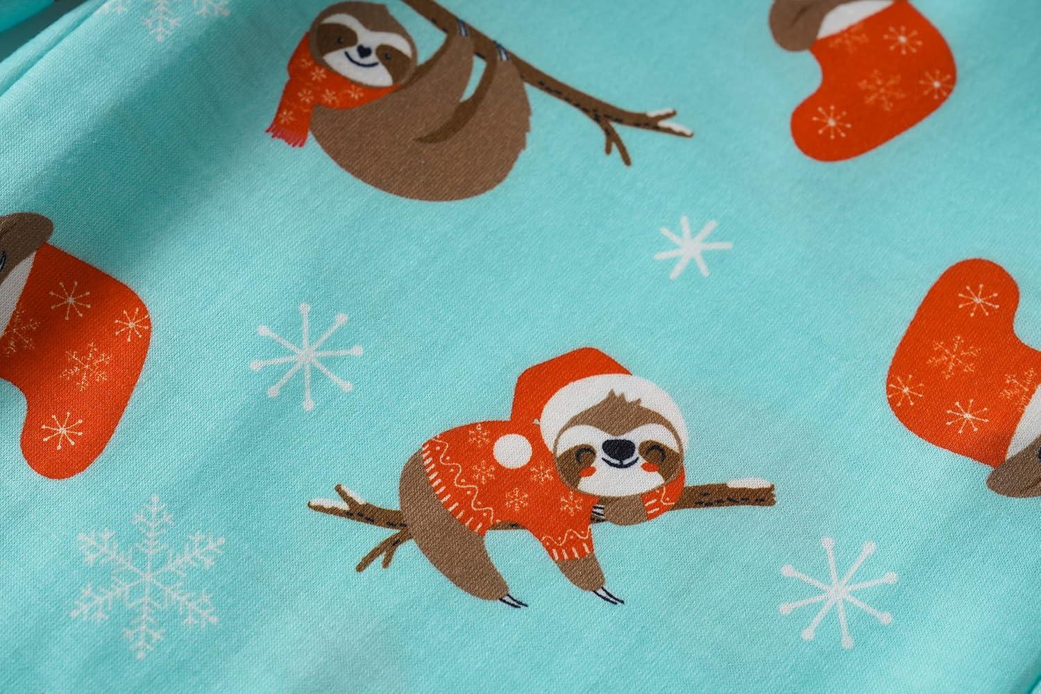 imageVopmocld Big Girls Cute Pajama Sets Long Sleeve Lovely Sleepwear 2 Piece PJS Multiple Cartoon JammiesXmas Sloth