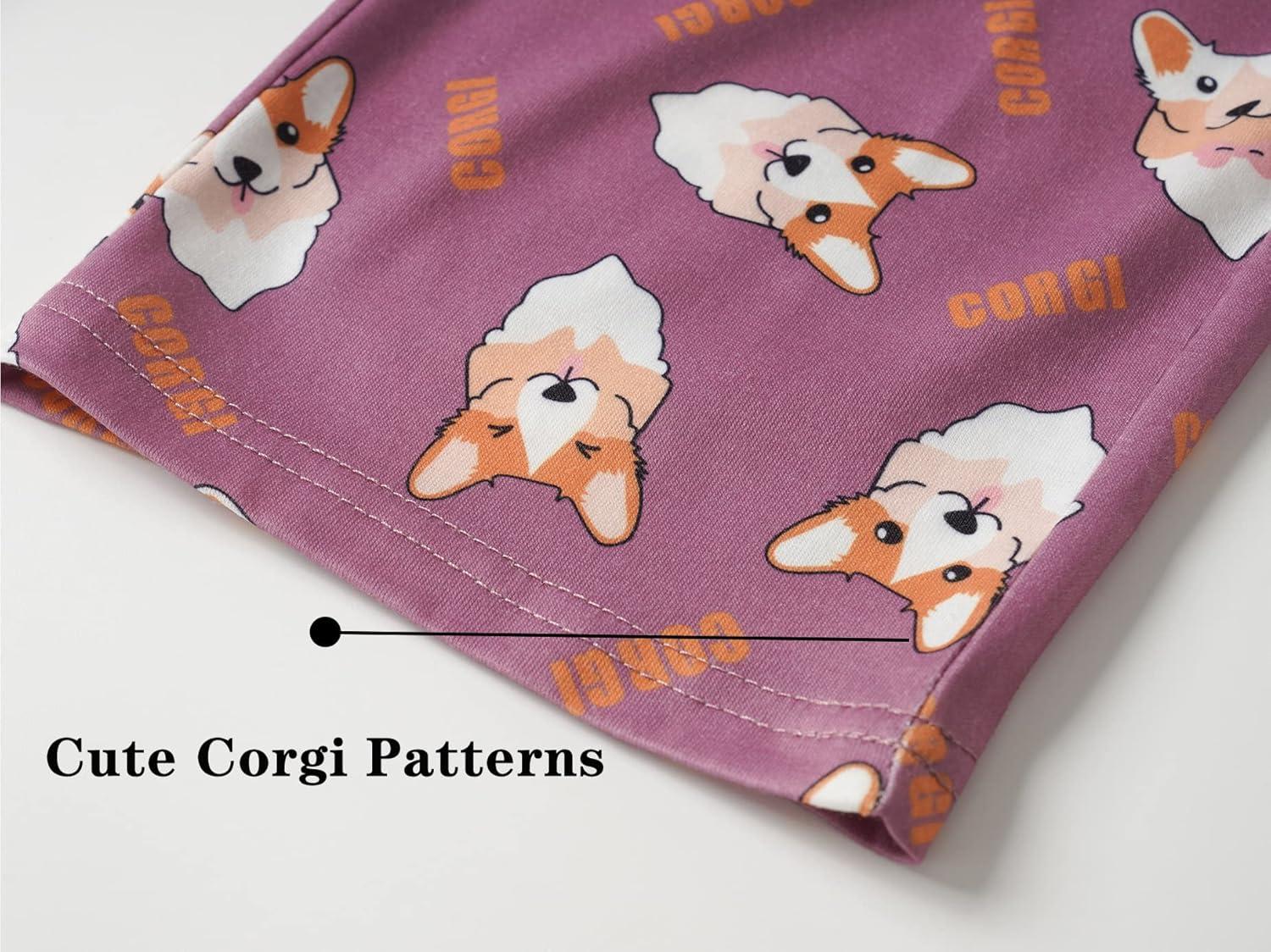 imageVopmocld Big Girls Short Sleeve Long Pants Pajama Sets 2PCS Cartoon Pattern amp Letters Printed Sleepwear Lounge for TeensCute Corgi