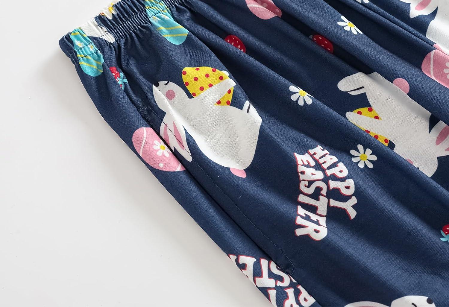 imageVopmocld Big Girls Short Sleeve Long Pants Pajama Sets 2PCS Cartoon Pattern amp Letters Printed Sleepwear Lounge for TeensEasternavy