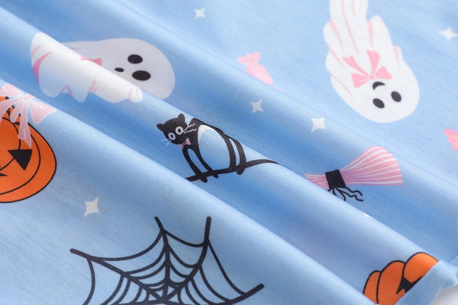 imageVopmocld Big Girls Short Sleeve Long Pants Pajama Sets 2PCS Cartoon Pattern amp Letters Printed Sleepwear Lounge for TeensGhost Bowknot