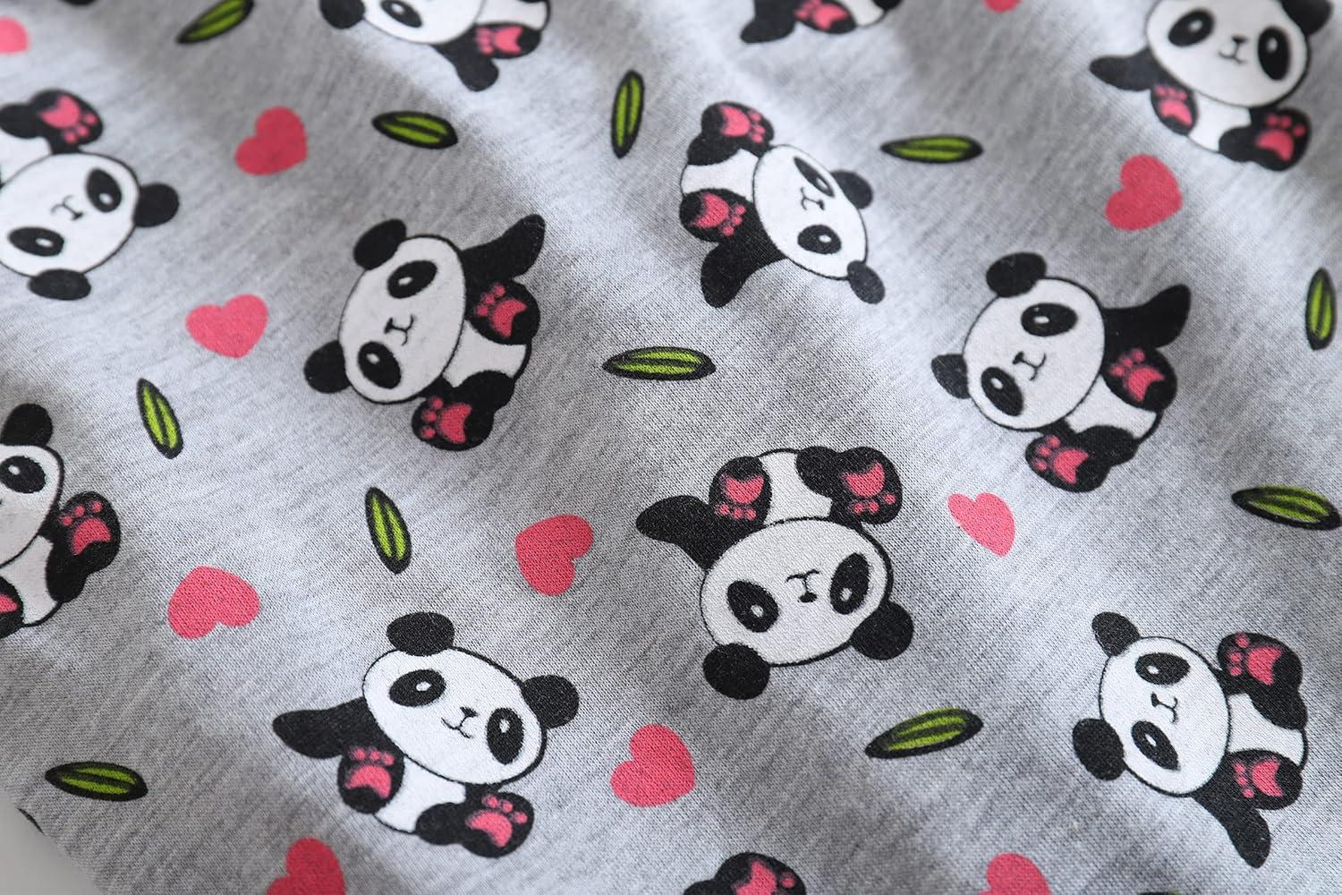 imageVopmocld Big Girls Short Sleeve Long Pants Pajama Sets 2PCS Cartoon Pattern amp Letters Printed Sleepwear Lounge for TeensGray Panda