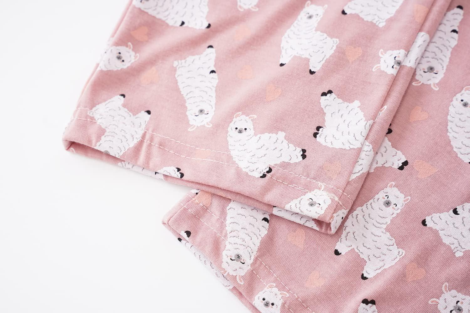 imageVopmocld Big Girls Short Sleeve Long Pants Pajama Sets 2PCS Cartoon Pattern amp Letters Printed Sleepwear Lounge for TeensLlama