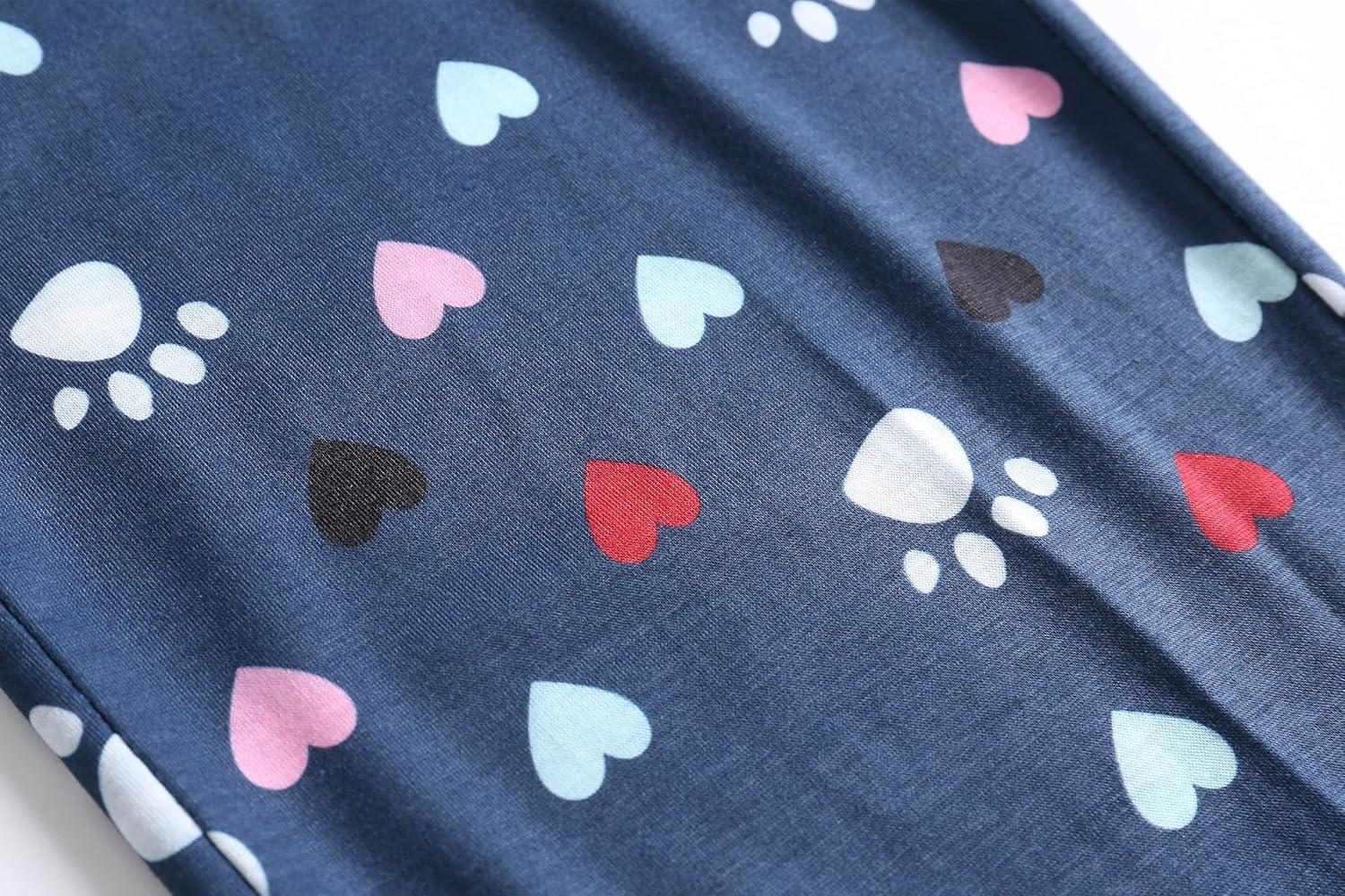 imageVopmocld Big Girls Short Sleeve Long Pants Pajama Sets 2PCS Cartoon Pattern amp Letters Printed Sleepwear Lounge for TeensNavycat