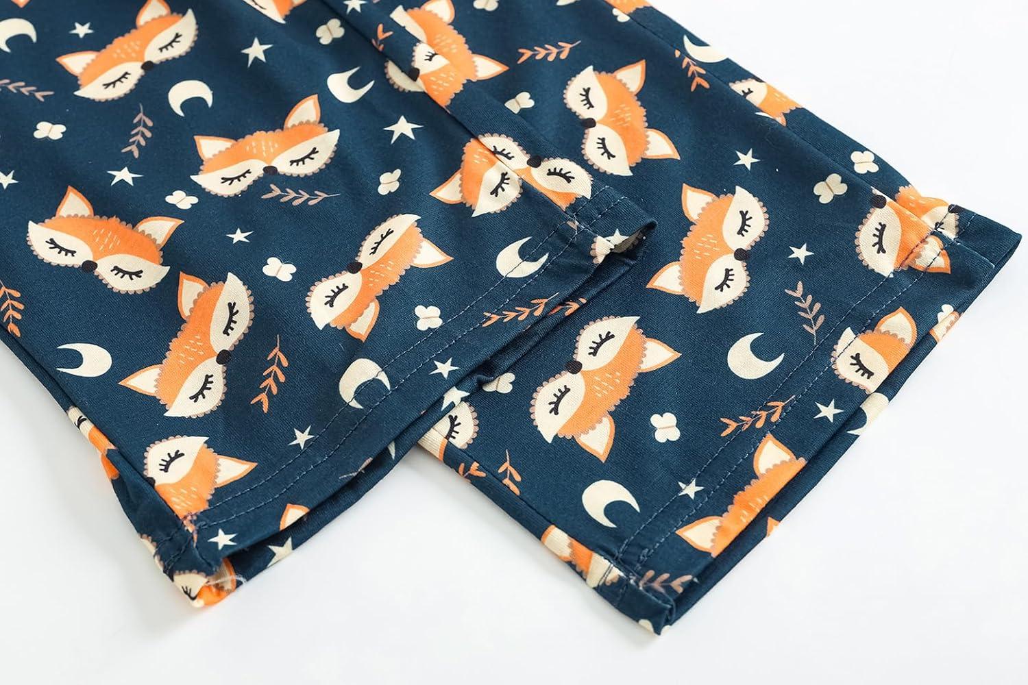 imageVopmocld Big Girls Short Sleeve amp Shorts amp Pants Pajama Sets 3PCS Cartoon Patterns Cute Lounge Sets for Teens 818 Years3pcsnavy Fox