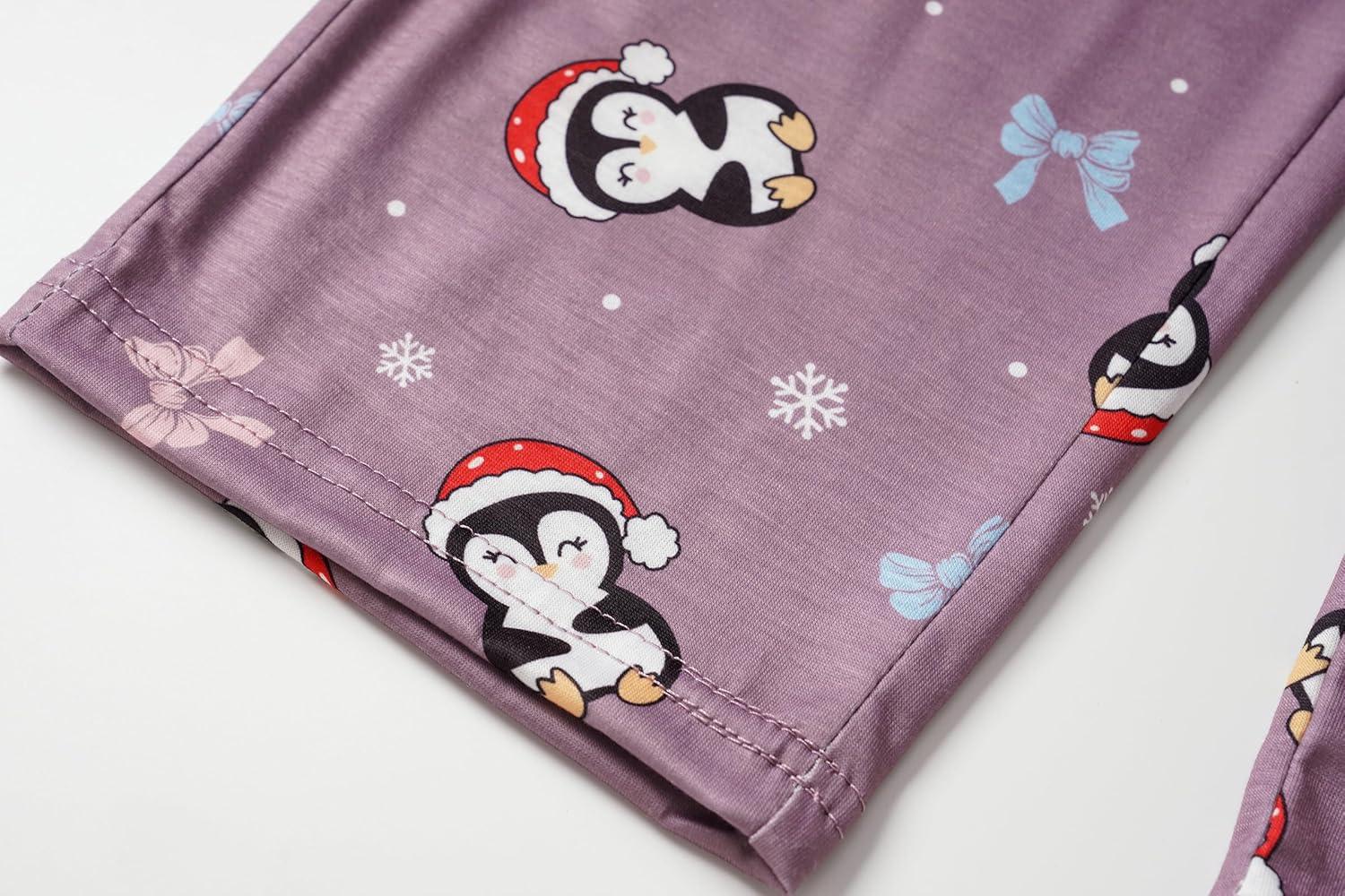 imageVopmocld Big Girls Short Sleeve amp Shorts amp Pants Pajama Sets 3PCS Cartoon Patterns Cute Lounge Sets for Teens 818 Years3pcspenguin