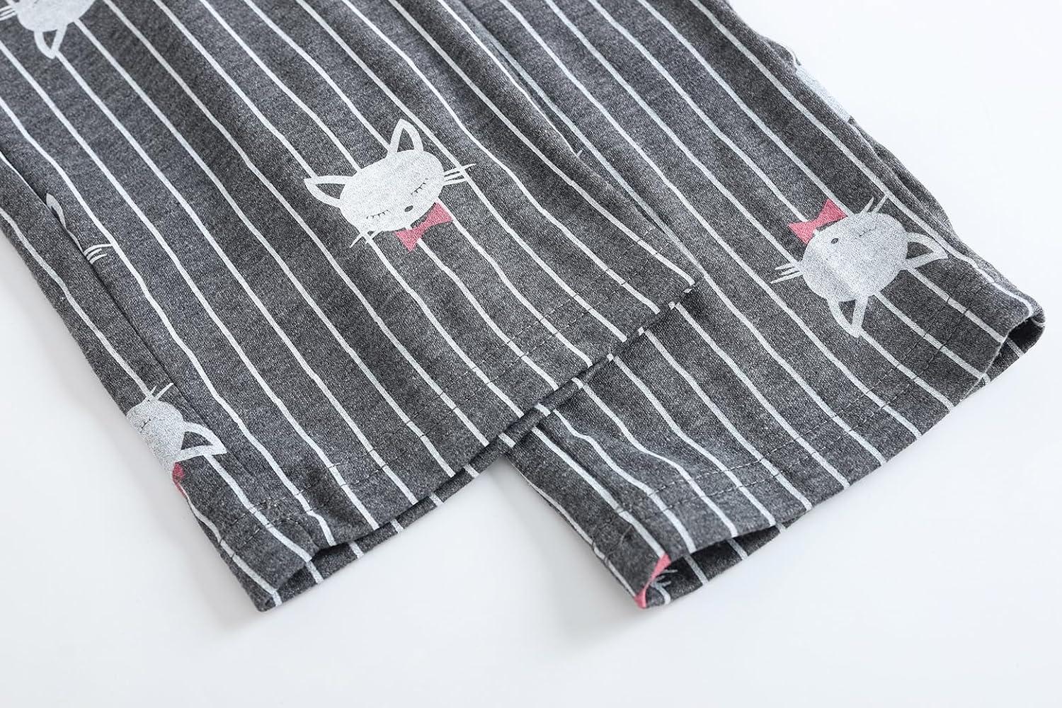 imageVopmocld Big Girls Short Sleeve amp Shorts amp Pants Pajama Sets 3PCS Cartoon Patterns Cute Lounge Sets for Teens 818 Years3pcsstriped Cat