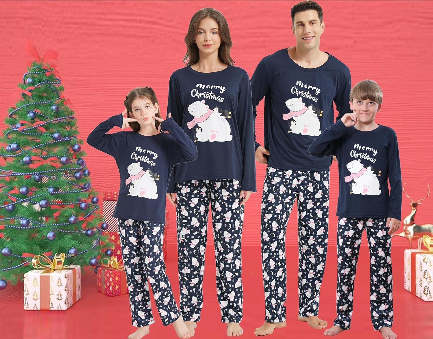 imageVopmocld Christmas Family Matching Pajama Red Holiday Pjs Sets Cotton SleepwearBearPenguin