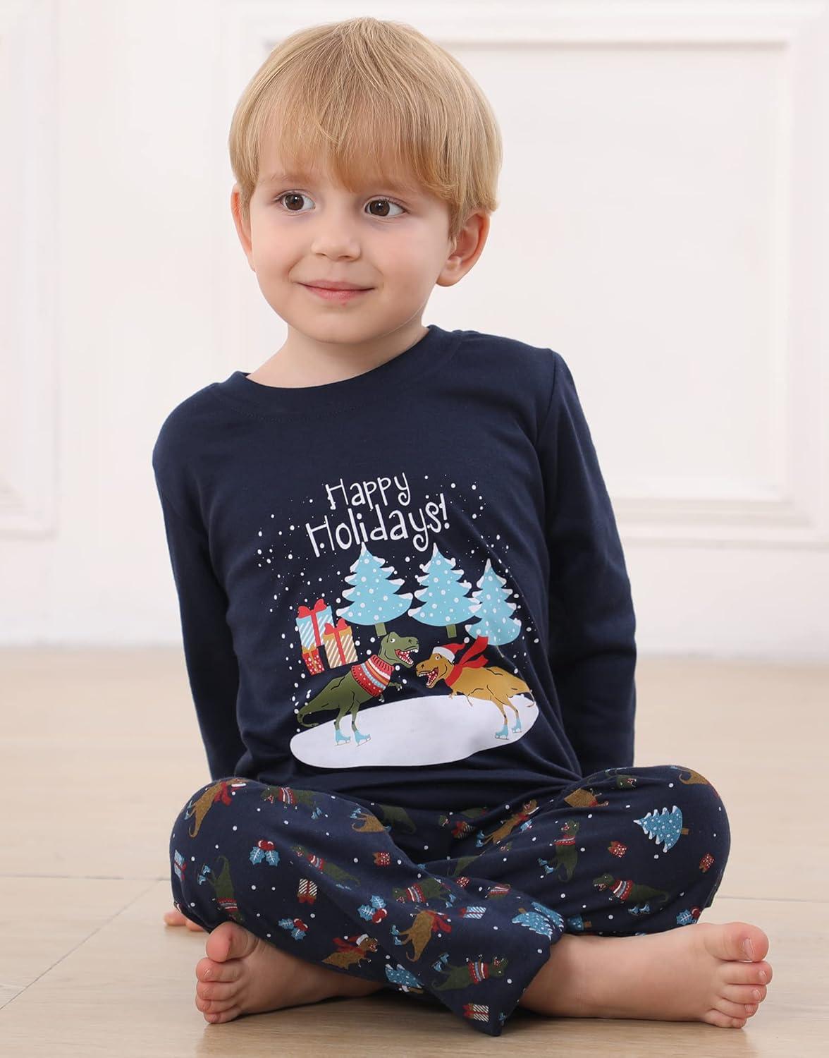 imageVopmocld Christmas Family Matching Pajama Red Holiday Pjs Sets Cotton SleepwearDinosaur