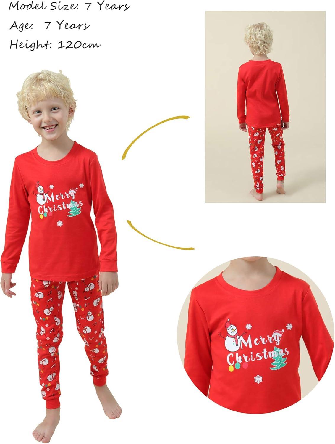 imageVopmocld Christmas Family Matching Pajama Red Holiday Pjs Sets Cotton SleepwearSnowman