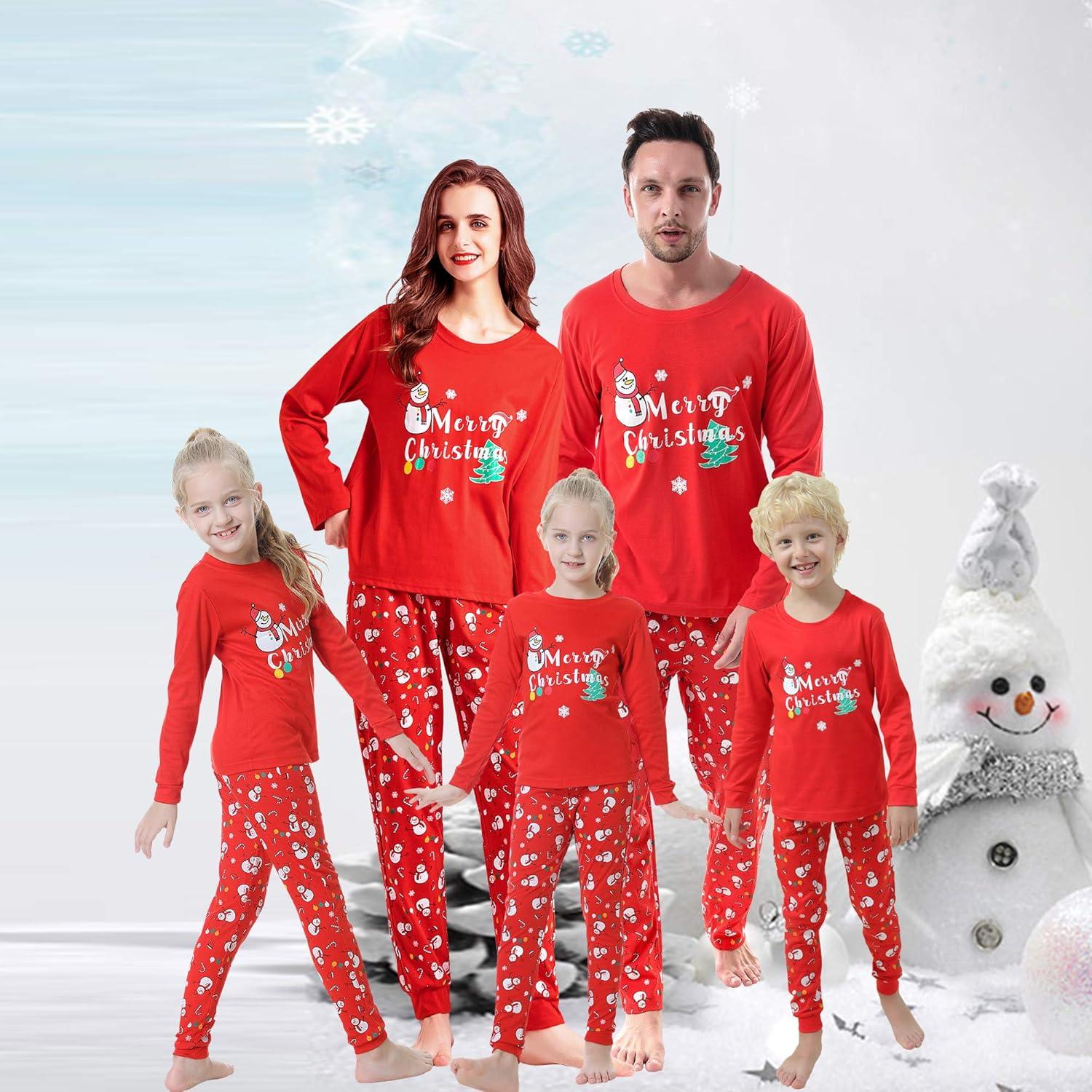 imageVopmocld Christmas Family Matching Pajama Red Holiday Pjs Sets Cotton SleepwearSnowman