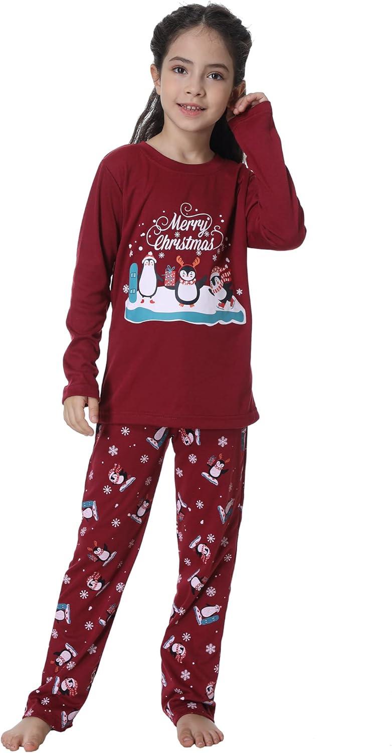 imageVopmocld Christmas Family Matching Pajama Red Holiday Pjs Sets Cotton SleepwearWine Red Penguin