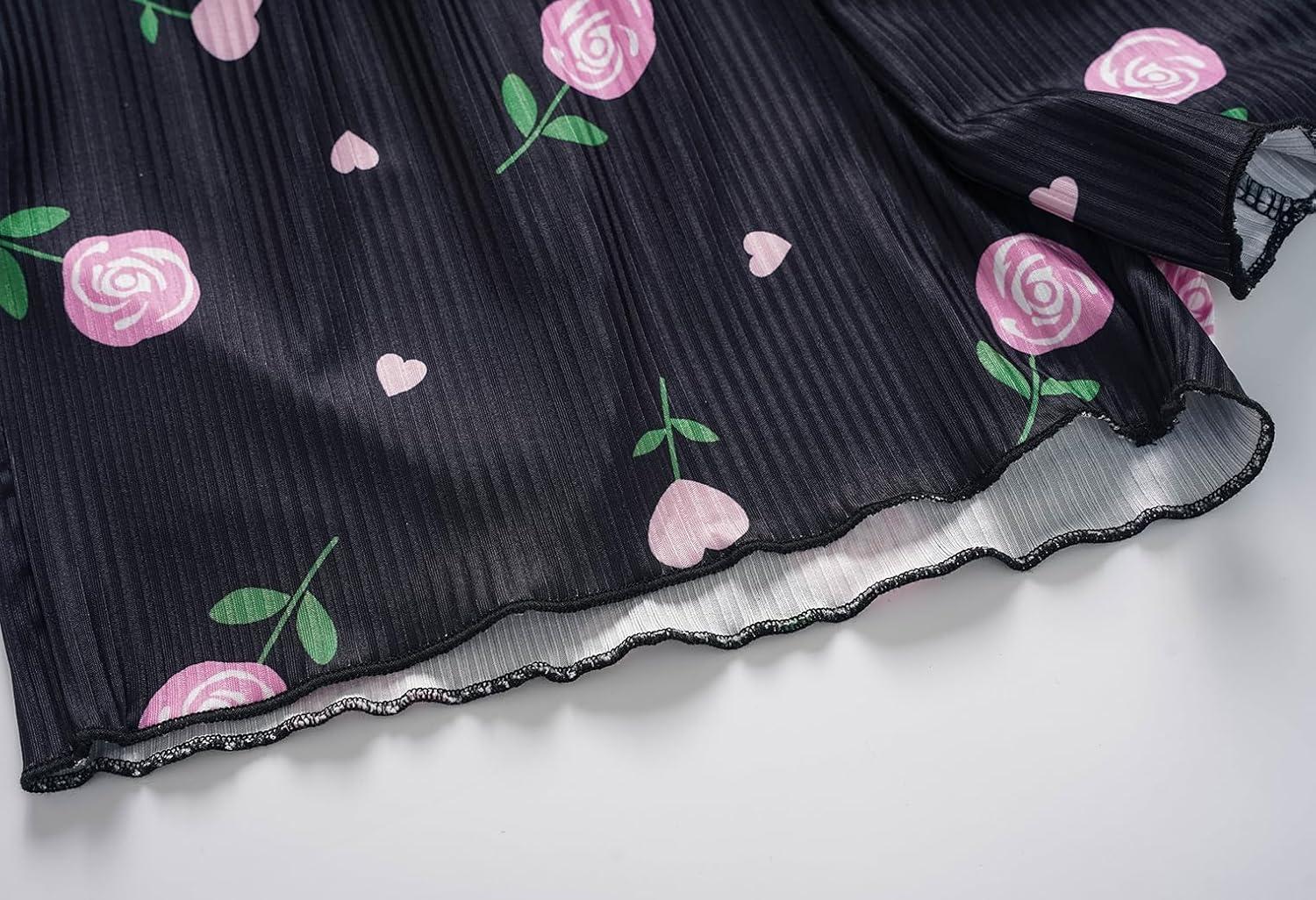 imageVopmocld Girls Button Down Pajama Sets Sleeveless Tank Top with Shorts for Teen Girls Summer Casual Clothes LoungewearBlack Rose