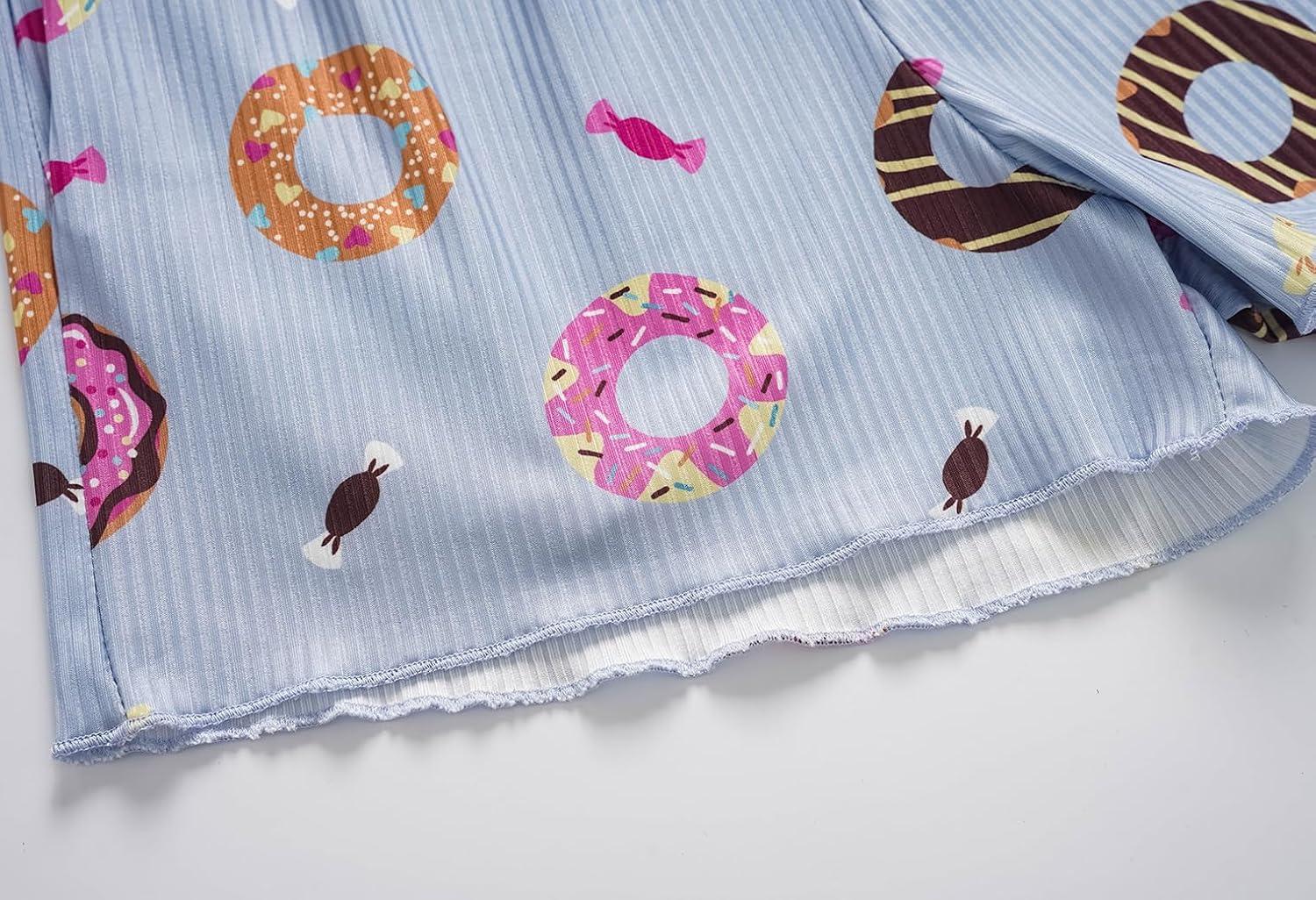 imageVopmocld Girls Button Down Pajama Sets Sleeveless Tank Top with Shorts for Teen Girls Summer Casual Clothes LoungewearDonut