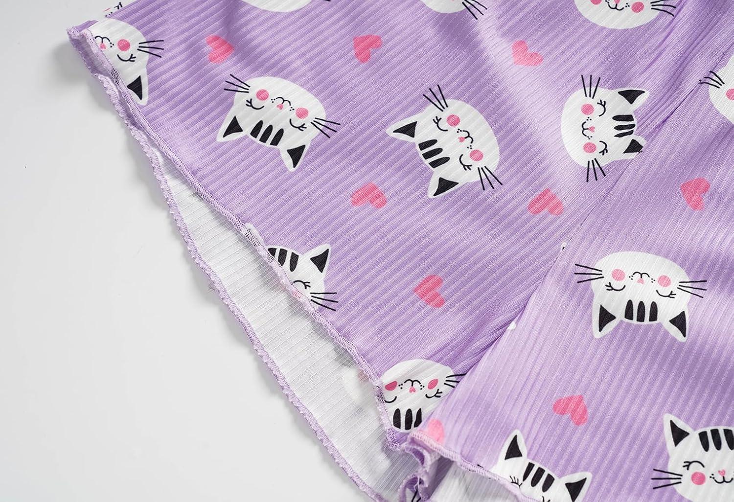 imageVopmocld Girls Button Down Pajama Sets Sleeveless Tank Top with Shorts for Teen Girls Summer Casual Clothes LoungewearPurple Cat