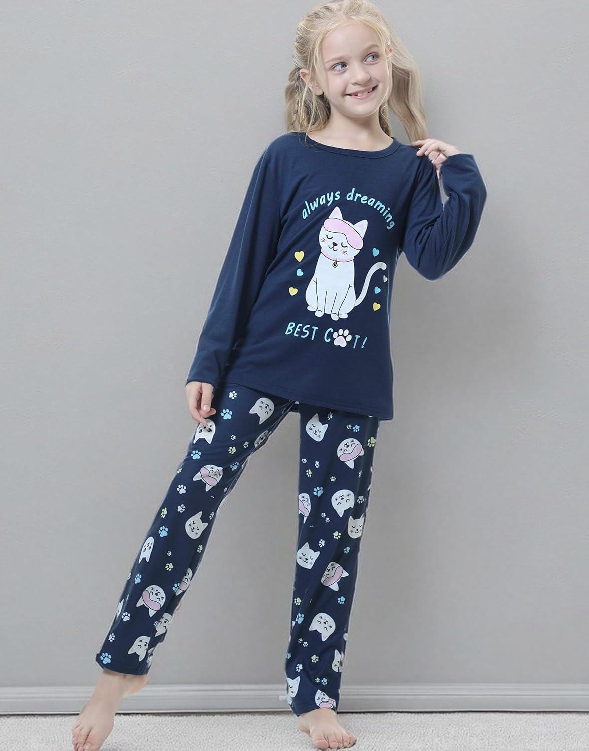 imageVopmocld Young Girls Lovely Bunny Pajama Sets Cotton Long Sleeve Pjs Clothes Sleepwear ShirtsCat