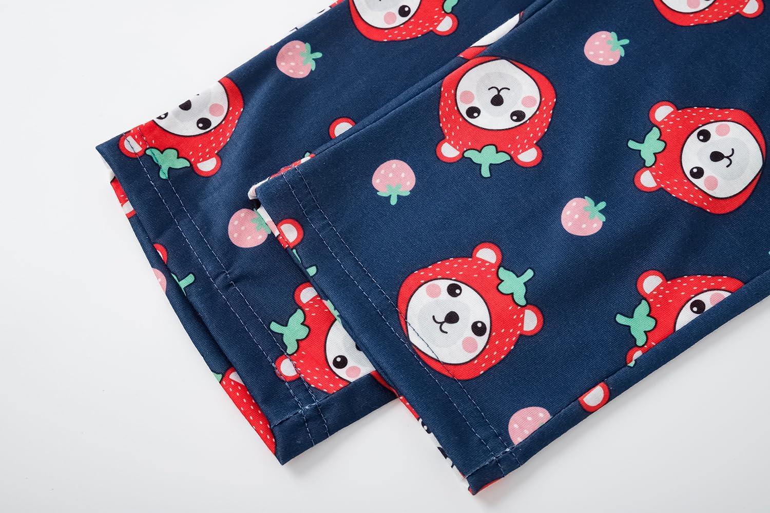 imageVopmocld Young Girls Lovely Bunny Pajama Sets Cotton Long Sleeve Pjs Clothes Sleepwear ShirtsStrawberry Bear