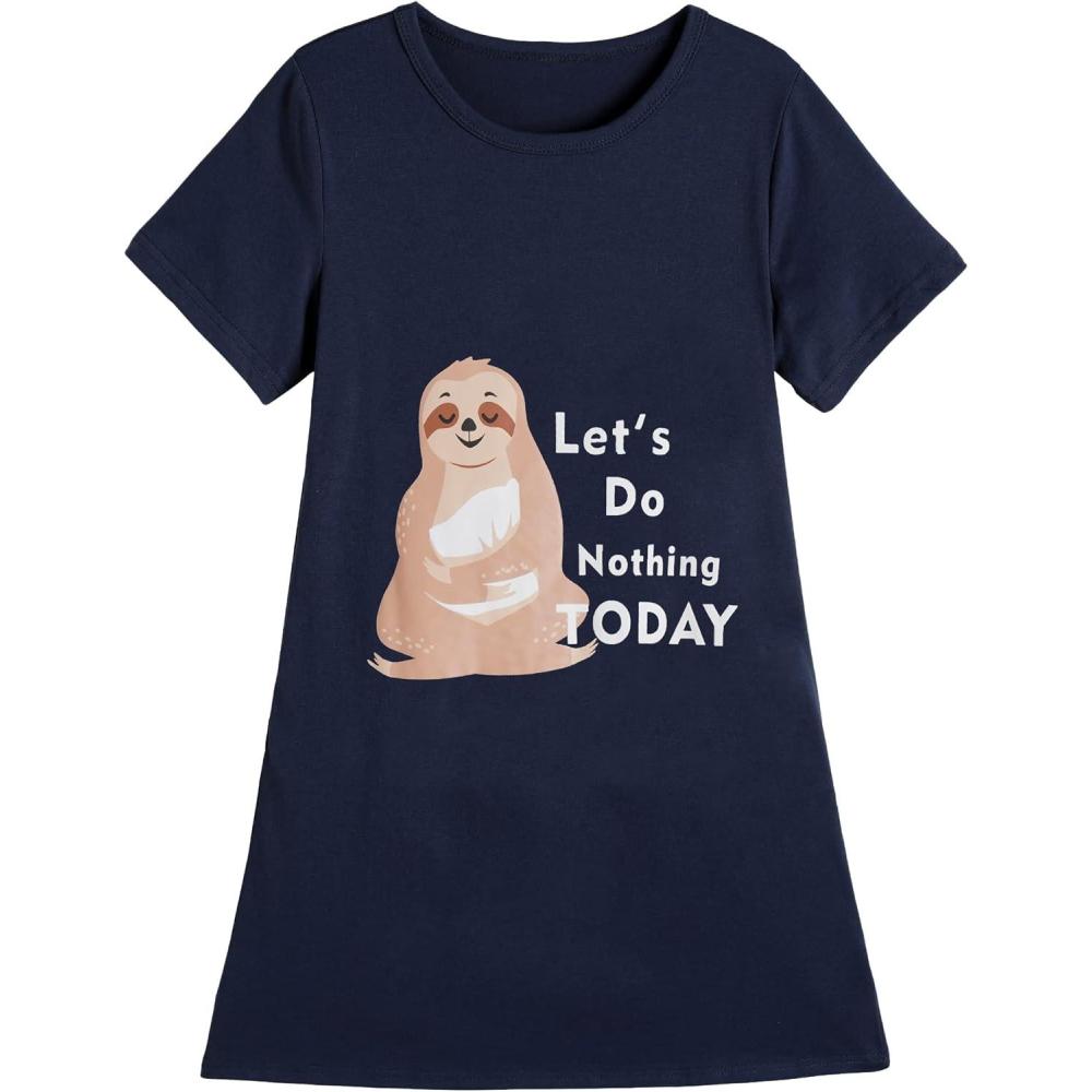 imageVopmocld Big Girls Cute Happy Cat Sleepwear Short Sleeve Summer Soft NightgownSloth