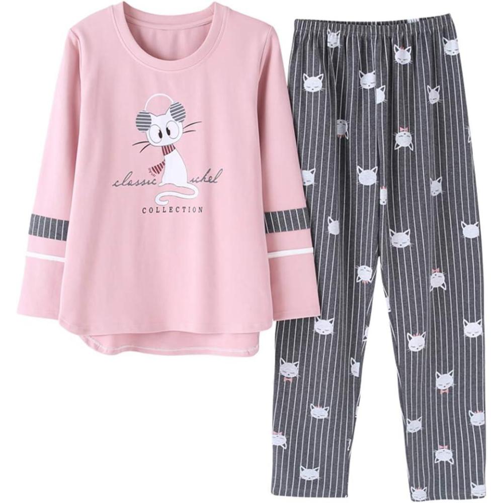 imageVopmocld Big Girls Cute Pajama Sets Long Sleeve Lovely Sleepwear 2 Piece PJS Multiple Cartoon JammiesPink Gray