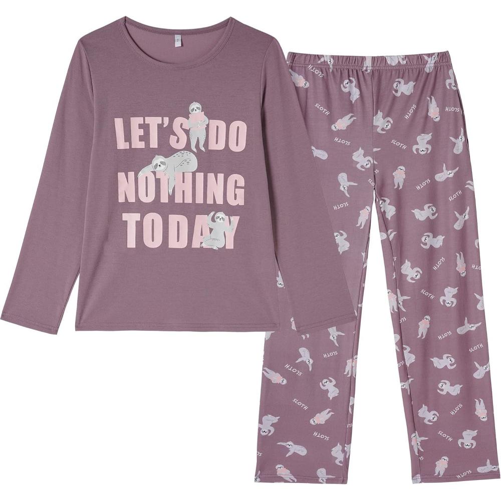 imageVopmocld Big Girls Cute Pajama Sets Long Sleeve Lovely Sleepwear 2 Piece PJS Multiple Cartoon JammiesSloth