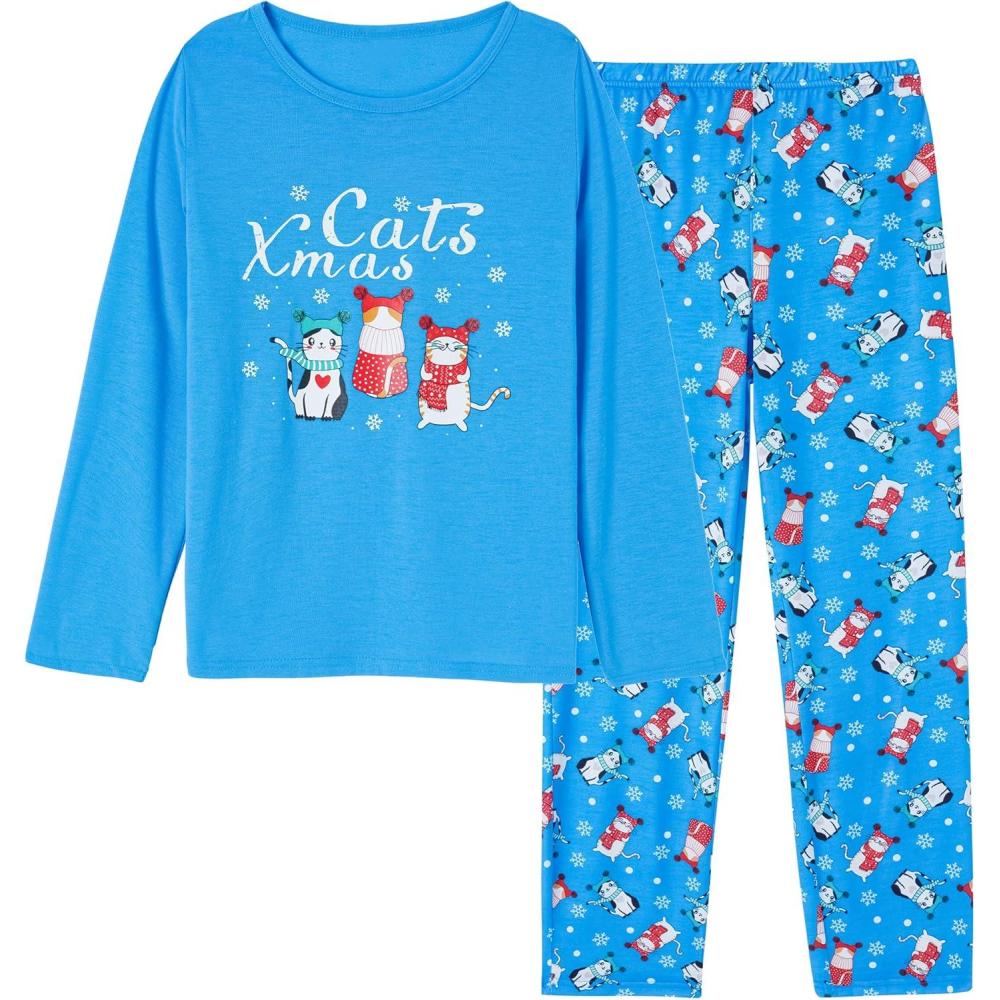imageVopmocld Big Girls Cute Pajama Sets Long Sleeve Lovely Sleepwear 2 Piece PJS Multiple Cartoon JammiesXmas Cats