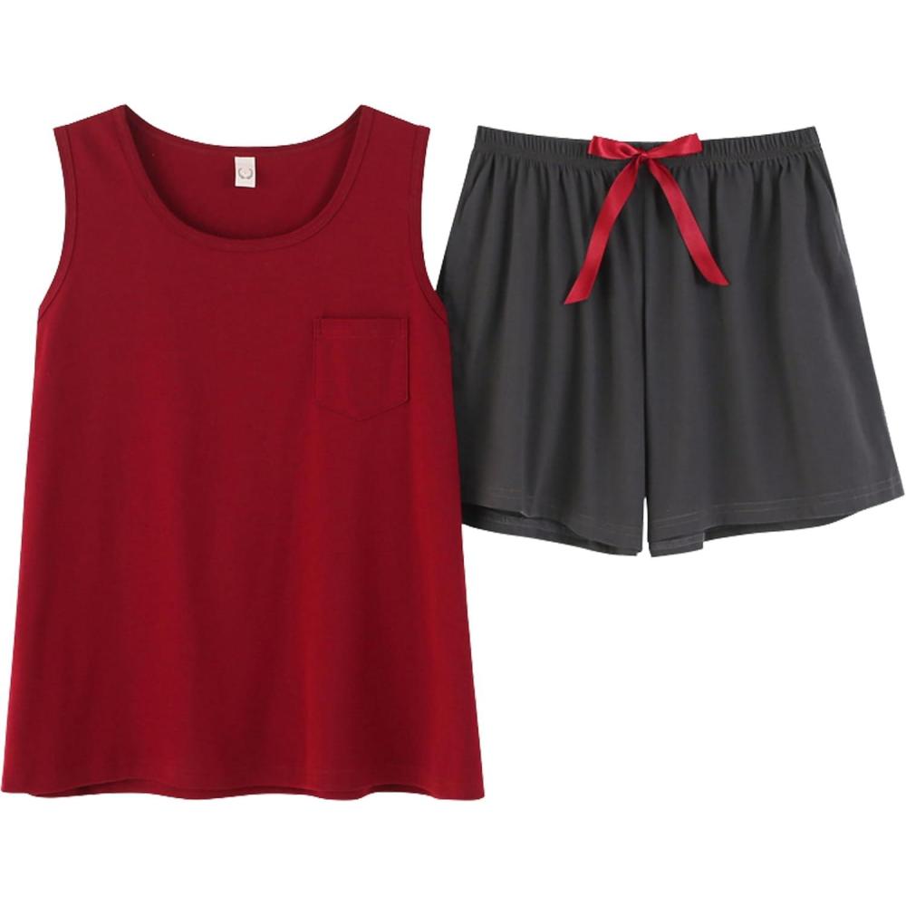 imageVopmocld Big Girls Tank Top and Shorts Cotton Pajama Set Teens Cute Heart Shape Sleepwear Kids Clothes PJSRedGray