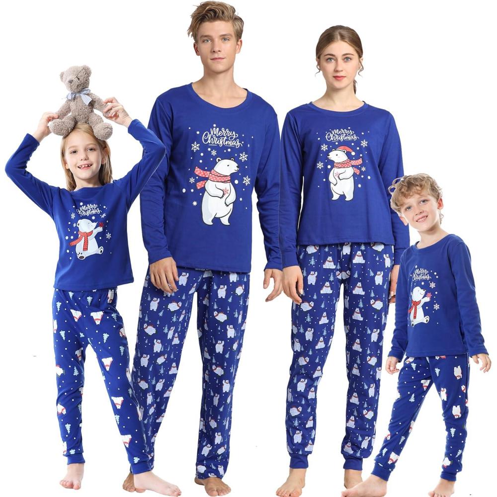 imageVopmocld Christmas Family Matching Pajama Red Holiday Pjs Sets Cotton SleepwearBlue Polar Bear